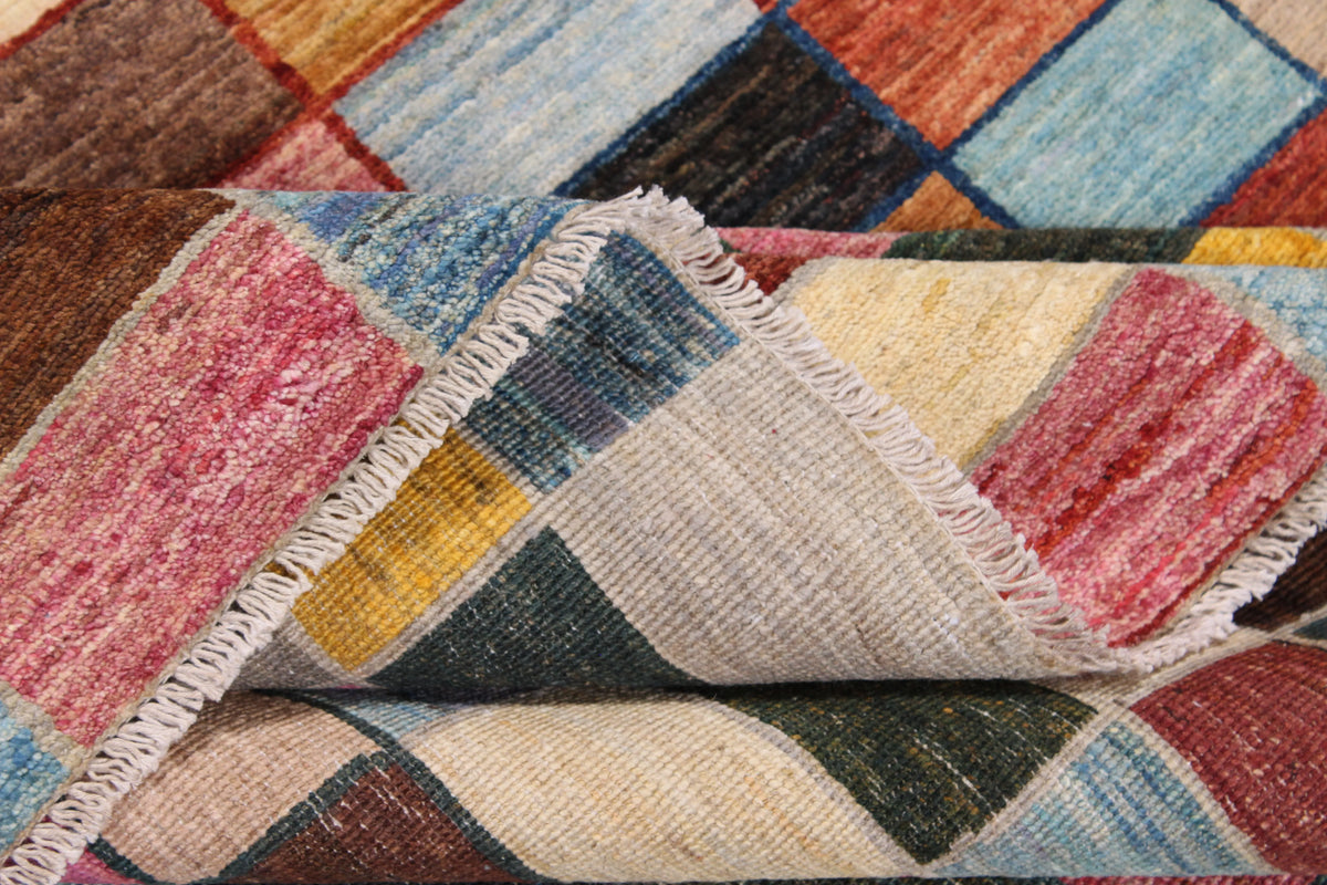 Multicolor Afghan Rug with Checkerboard Pattern, 296 × 236 cm, view 9.