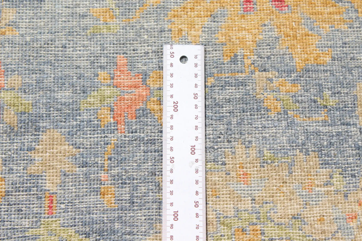 Gray-Blue Afghan Rug with Colorful Flowers, 378 × 277 cm, view 7.
