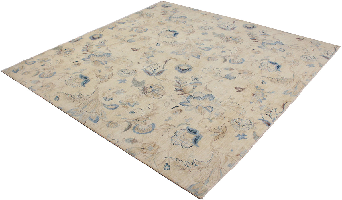 Cream Afghan Rug with Blue Floral Motifs, 284 × 283 cm, view 3.