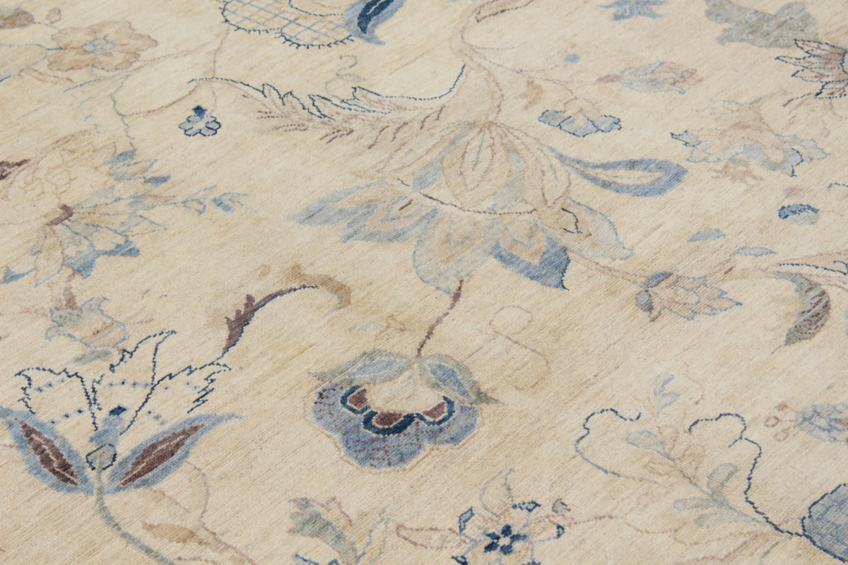 Cream Afghan Rug with Blue Floral Motifs, 284 × 283 cm, view 4.