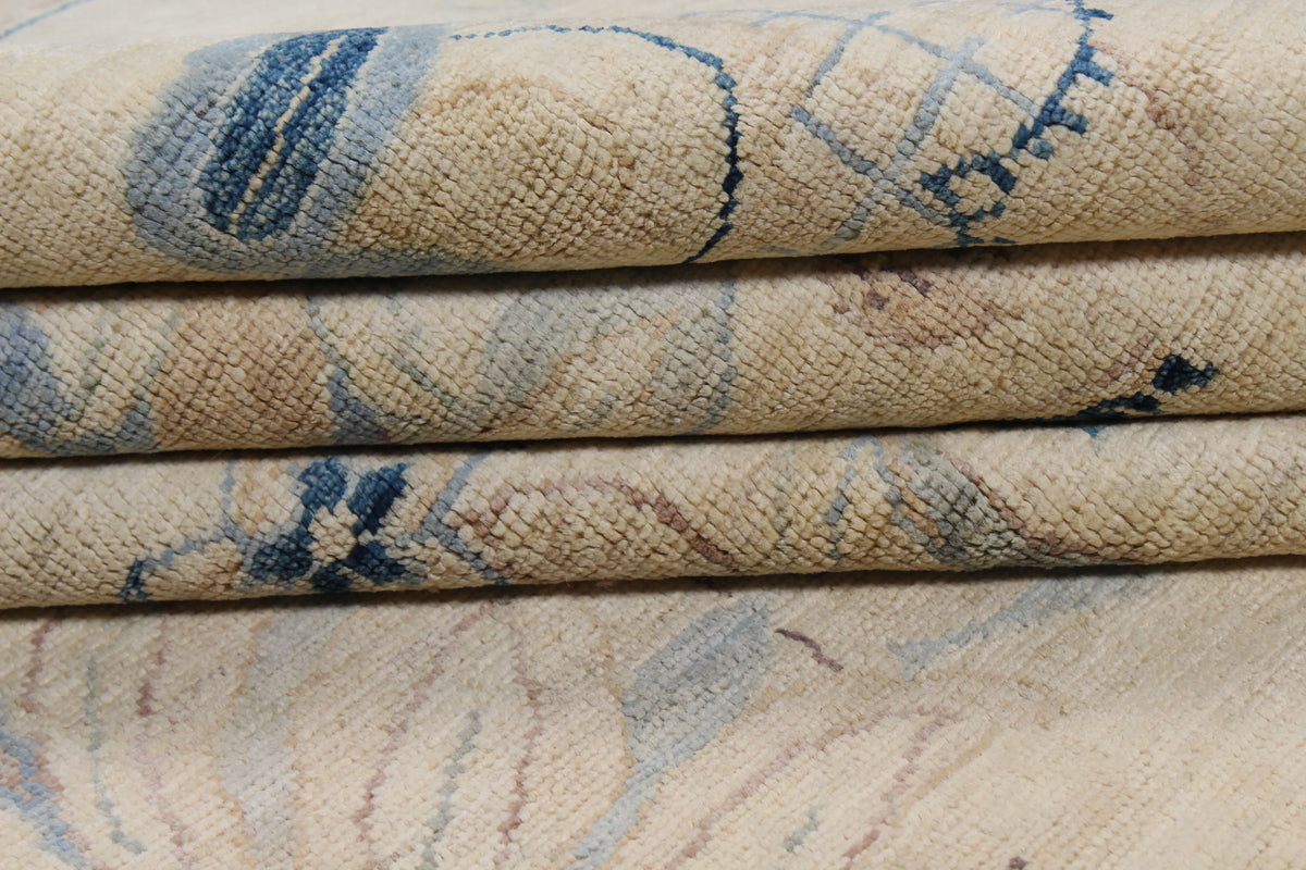 Cream Afghan Rug with Blue Floral Motifs, 284 × 283 cm, view 9.
