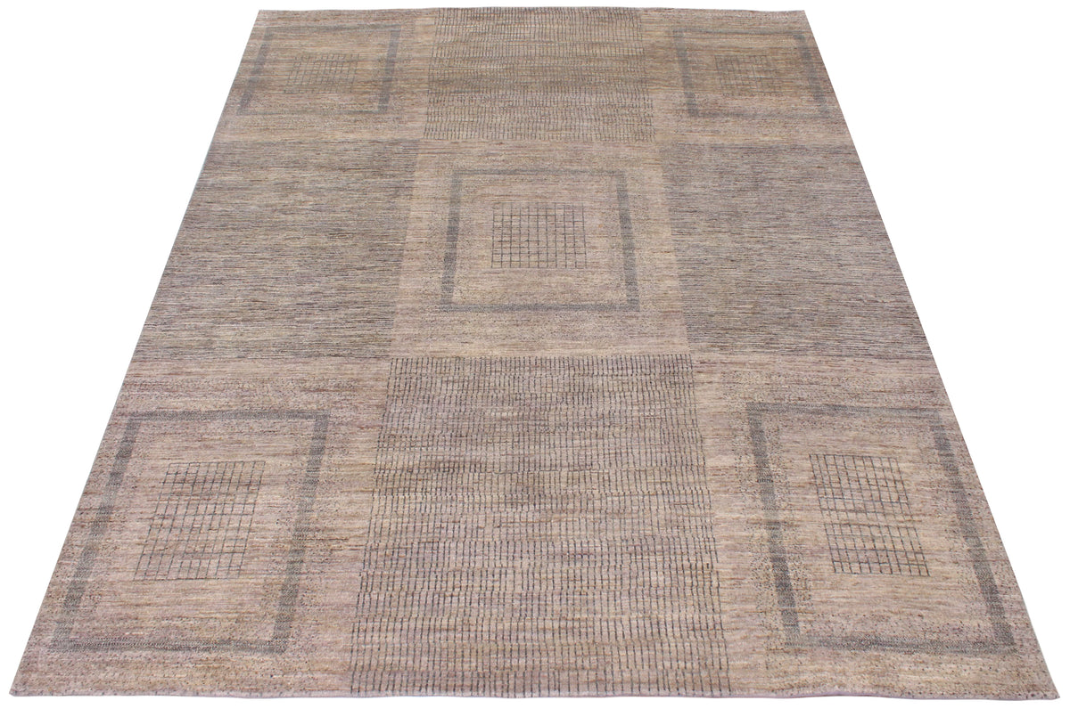 Greige Afghan Rug with Square Motifs, 310 × 239 cm, view 2.