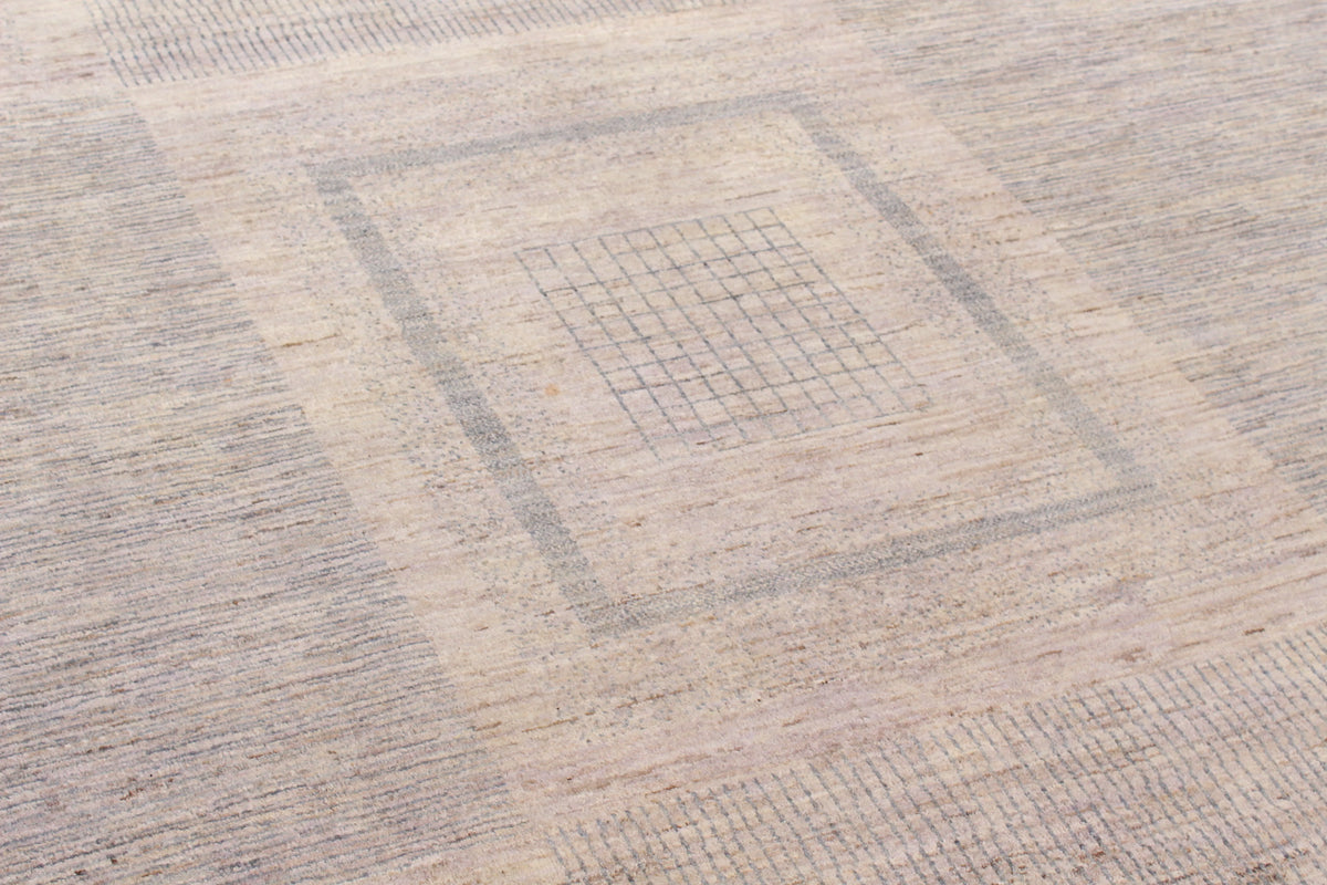 Greige Afghan Rug with Square Motifs, 310 × 239 cm, view 4.