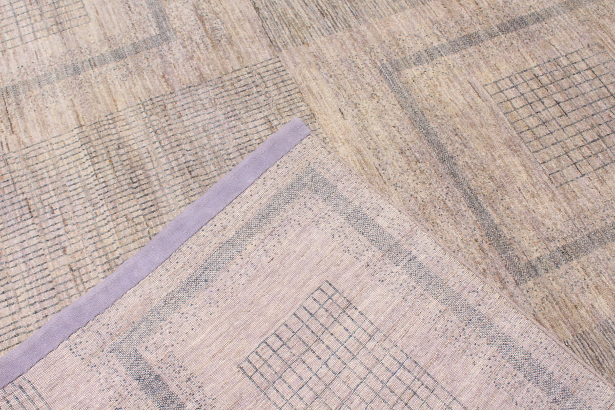 Greige Afghan Rug with Square Motifs, 310 × 239 cm, view 5.