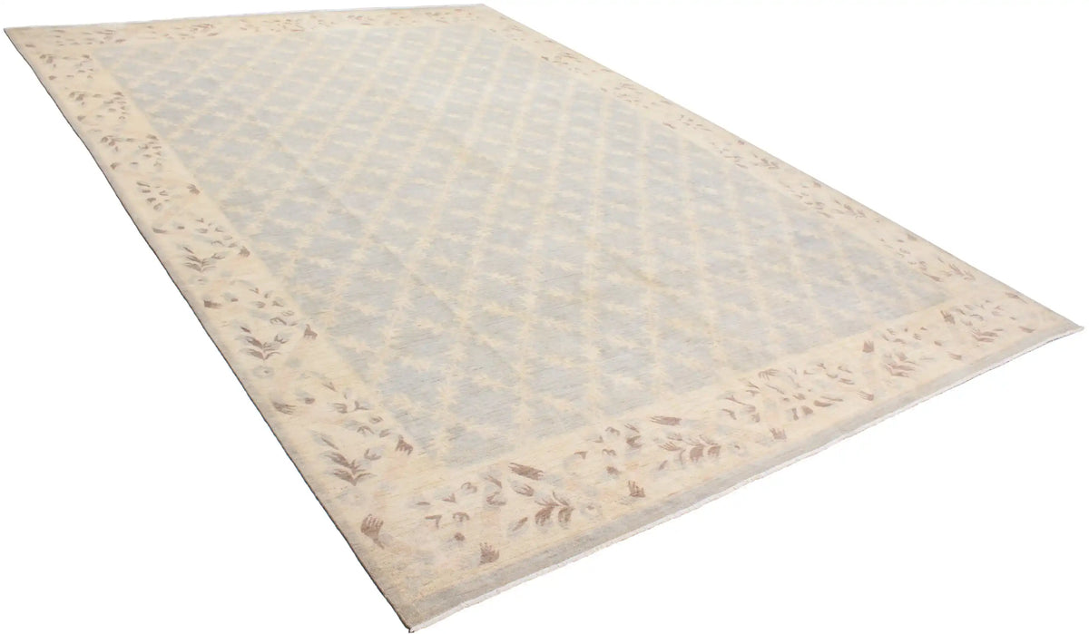 Light Blue Ziegler Rug with Diamond Lattice, 317 × 296 cm, view 2.