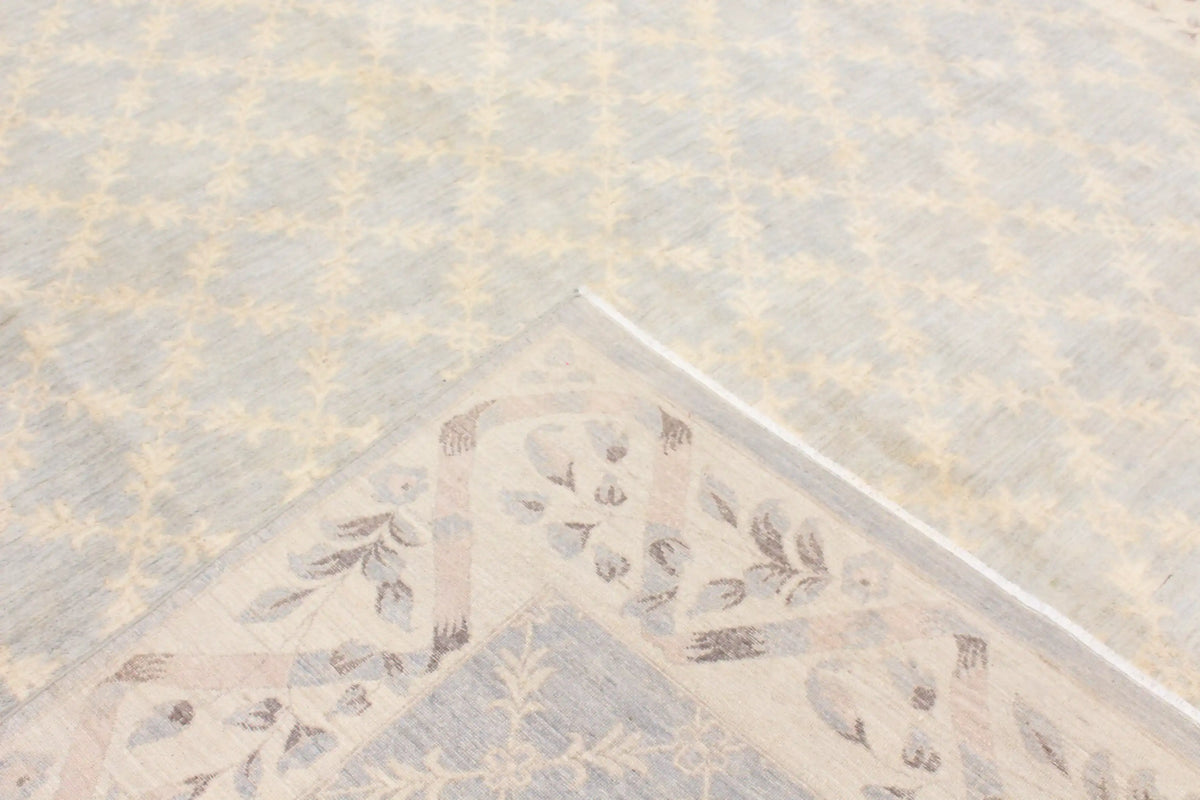 Light Blue Ziegler Rug with Diamond Lattice, 317 × 296 cm, view 6.