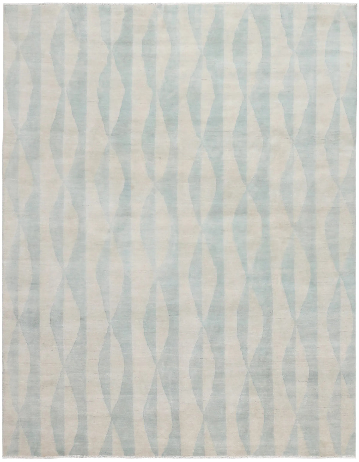 Light Blue Afghan Rug with Elongated Diamonds, 302 × 232 cm, overall view.