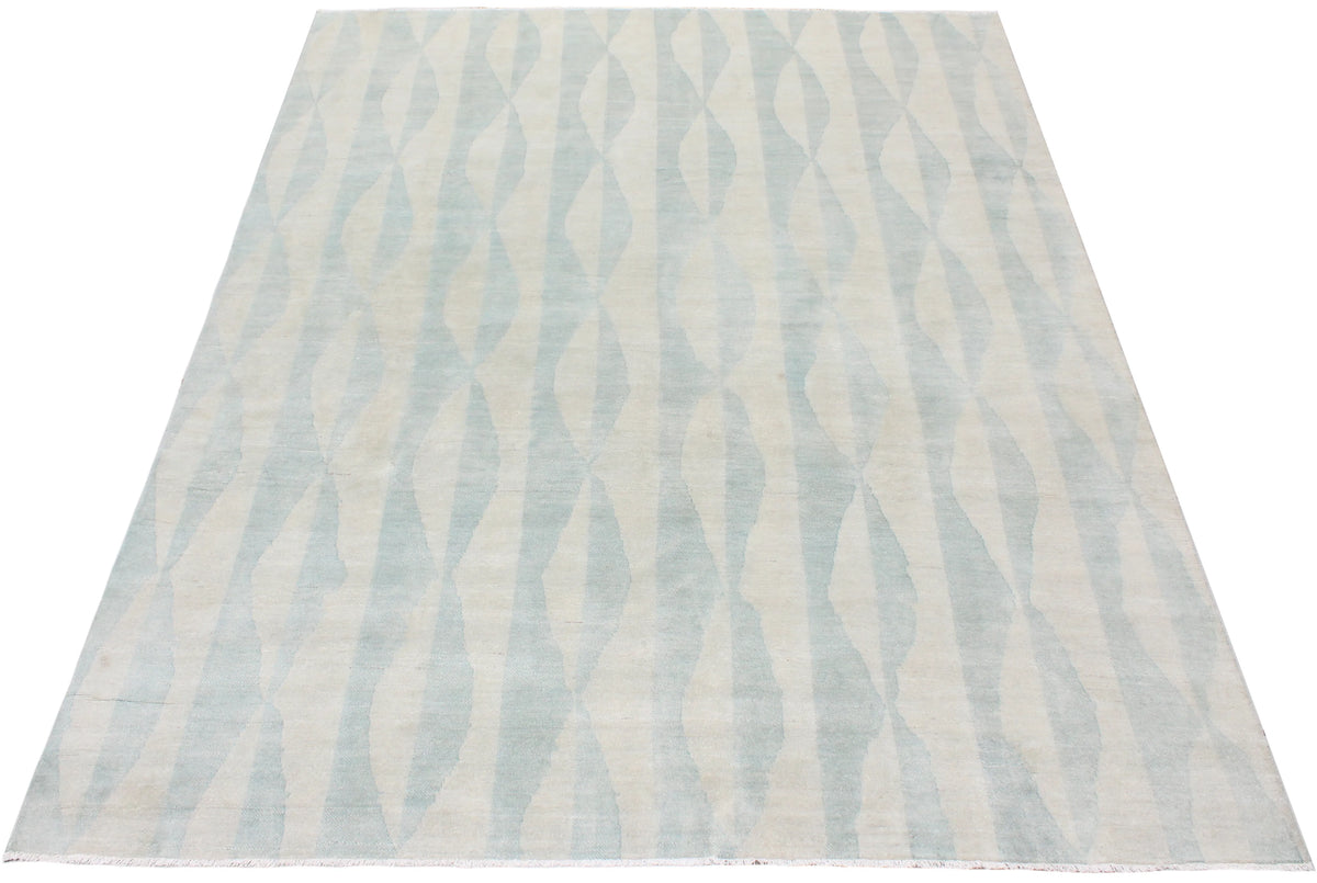 Light Blue Afghan Rug with Elongated Diamonds, 302 × 232 cm, view 2.