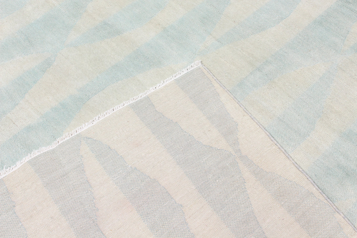 Light Blue Afghan Rug with Elongated Diamonds, 302 × 232 cm, view 4.