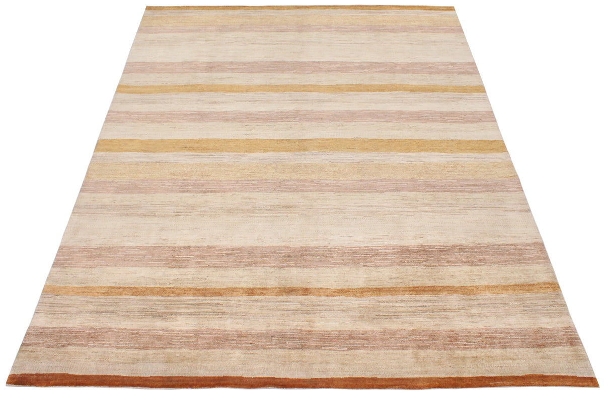 Sand & Ochre Wool Rug with Horizontal Stripes, 308 × 237 cm, view 2.