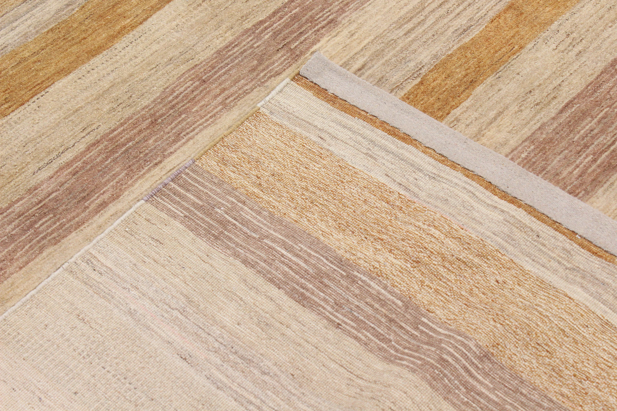 Sand & Ochre Wool Rug with Horizontal Stripes, 308 × 237 cm, view 5.