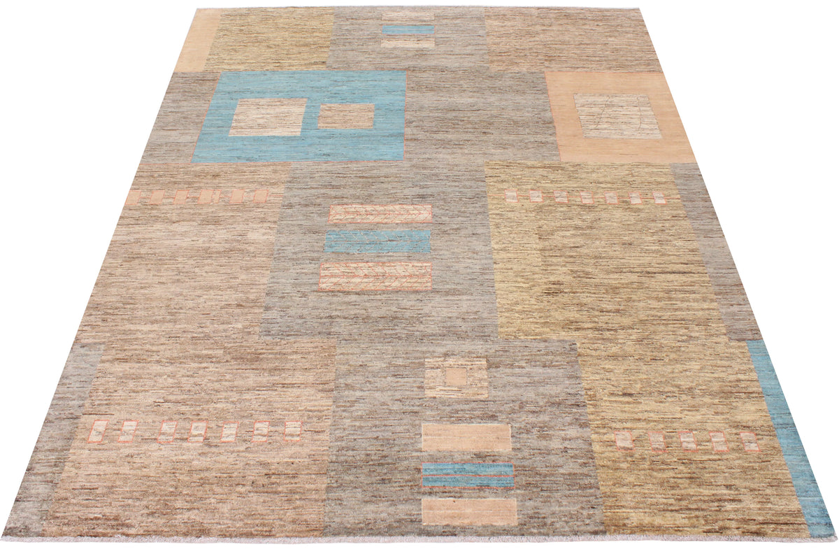 Brown Afghan Rug with Colorful Rectangles, 314 × 249 cm, view 2.