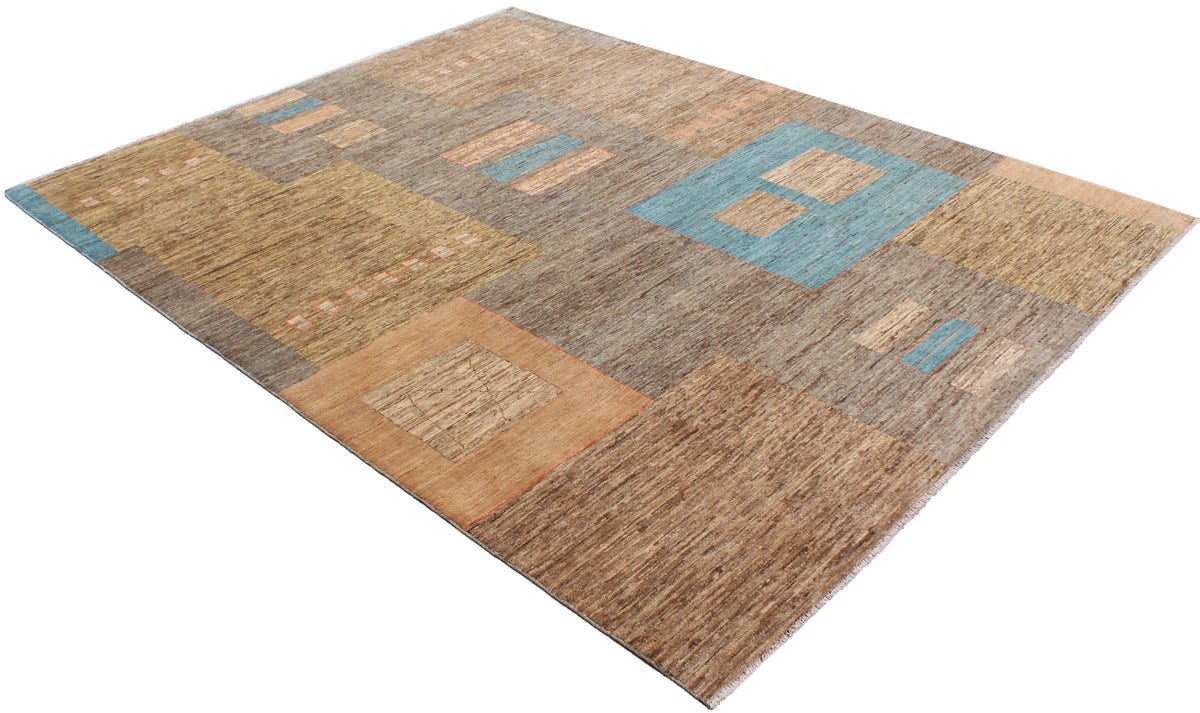 Brown Afghan Rug with Colorful Rectangles, 314 × 249 cm, view 3.