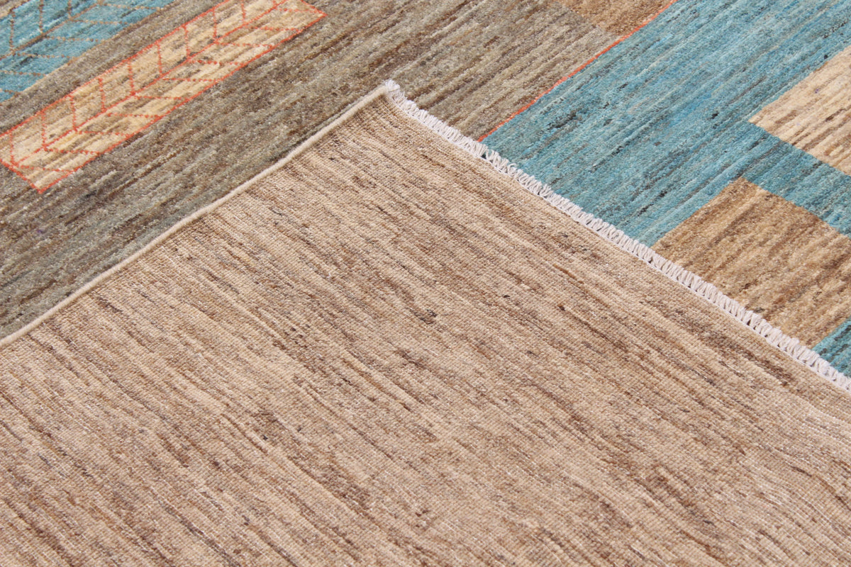 Brown Afghan Rug with Colorful Rectangles, 314 × 249 cm, view 5.