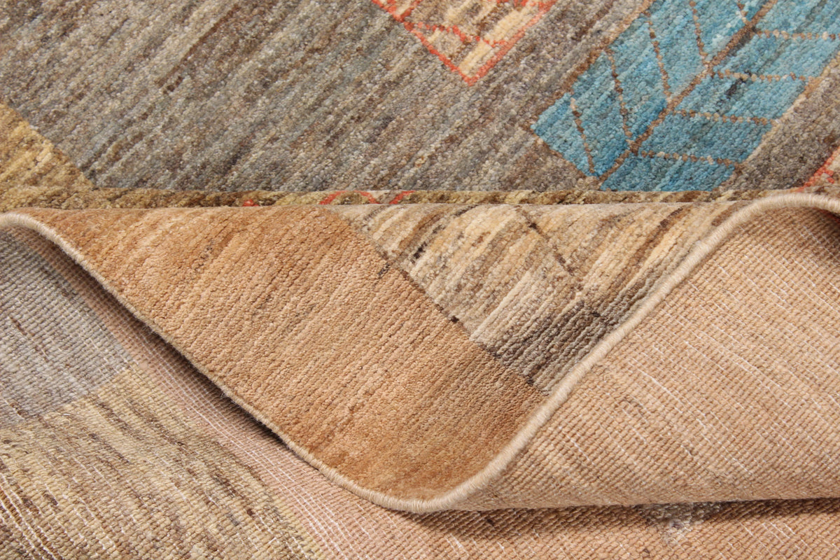 Brown Afghan Rug with Colorful Rectangles, 314 × 249 cm, view 7.