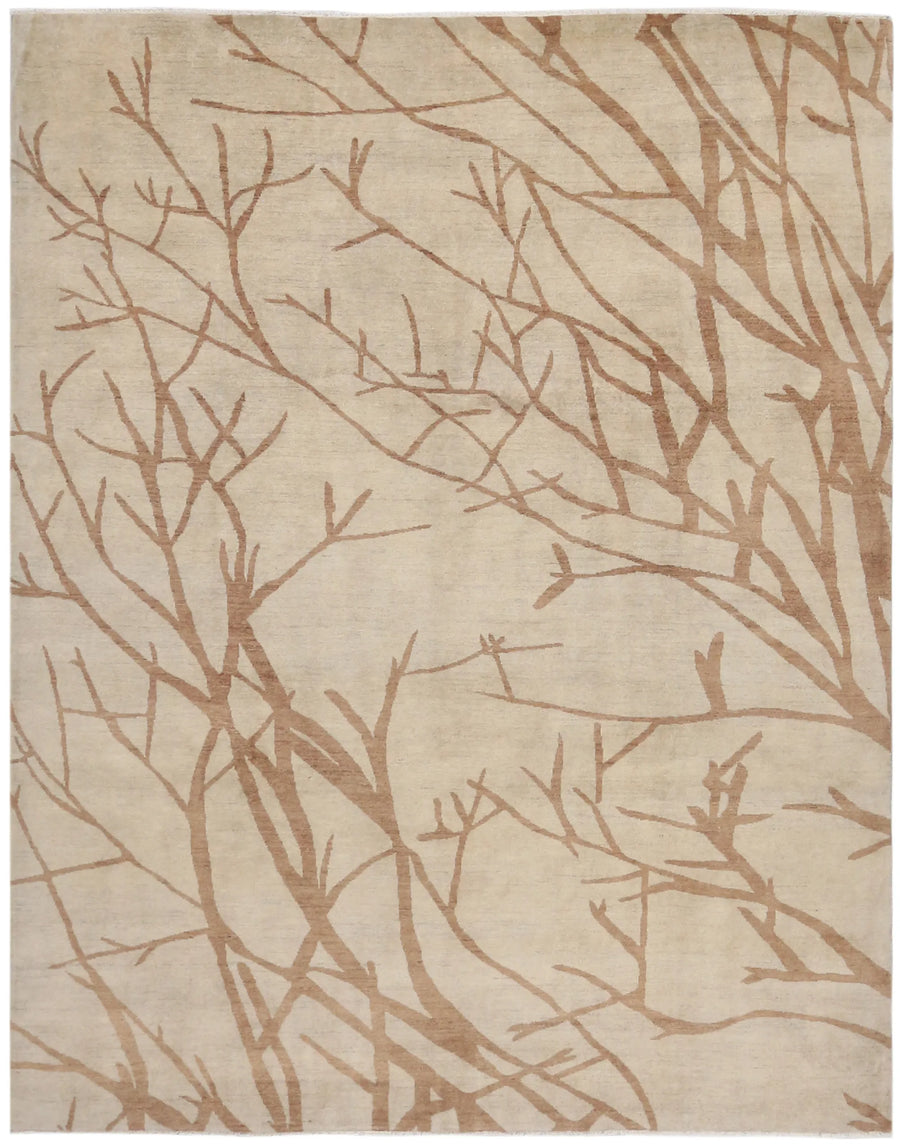 Beige Afghan Rug with Brown Branch Motifs, 303 × 242 cm, overall view.