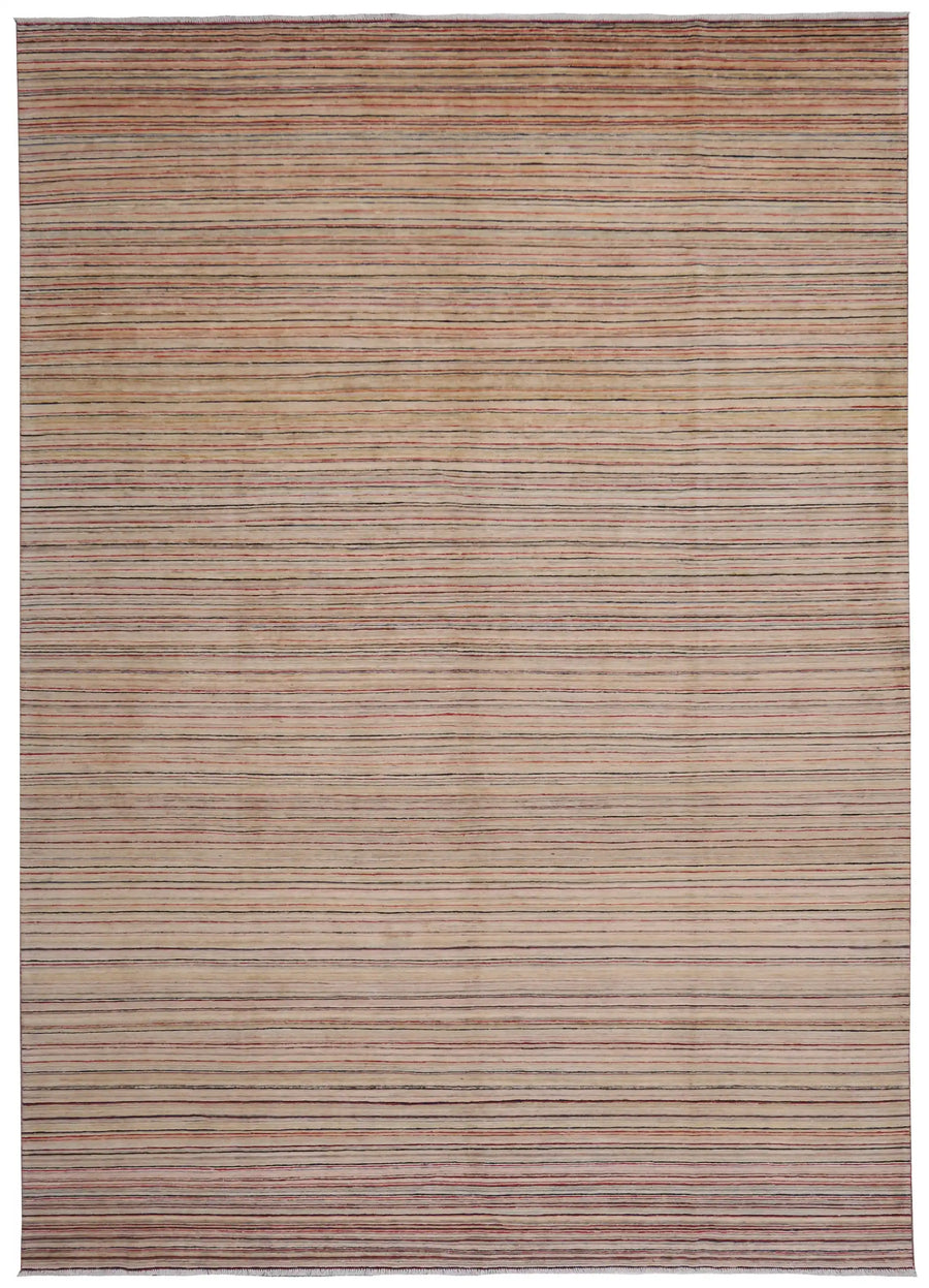 Large Afghan Rug with Fine Color Stripes, 422 × 299 cm, overall view.