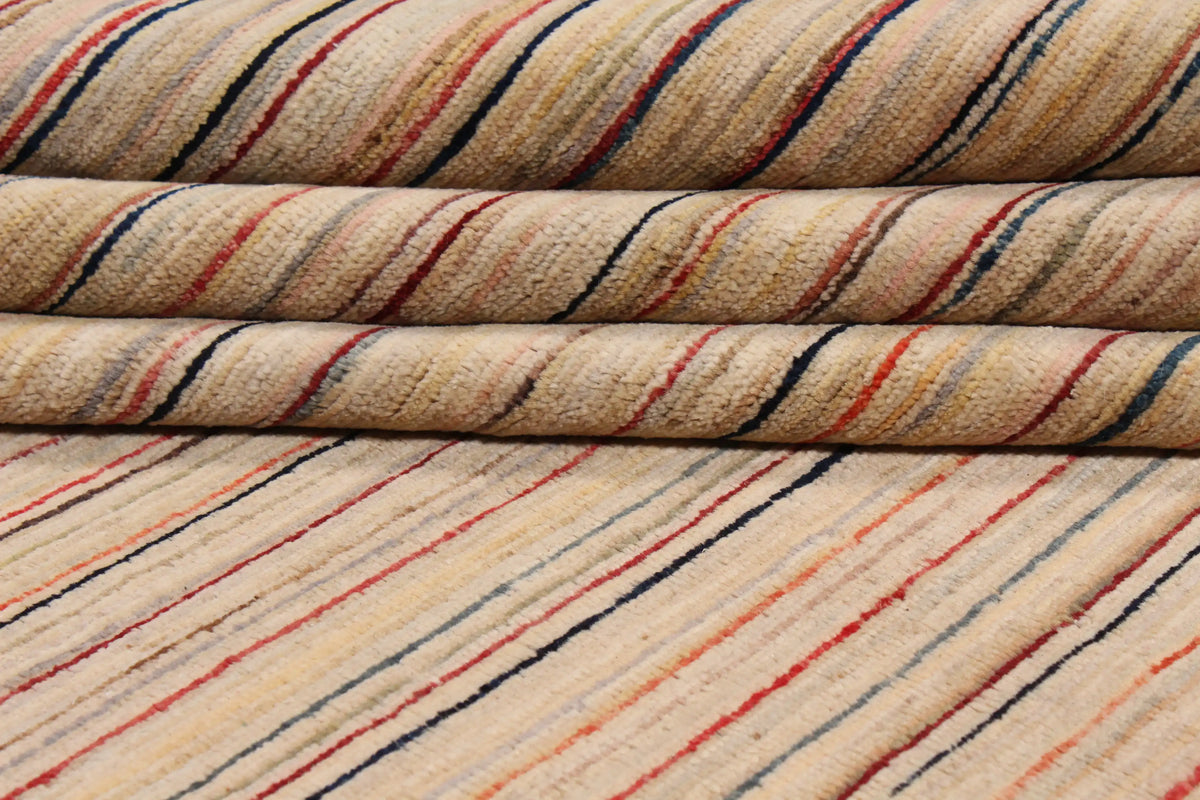 Large Afghan Rug with Fine Color Stripes, 422 × 299 cm, view 9.