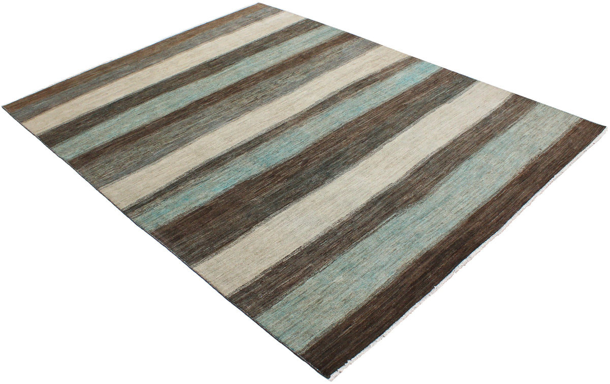 Afghan Rug with Cream & Gray-Blue Stripes, 308 × 236 cm, view 3.