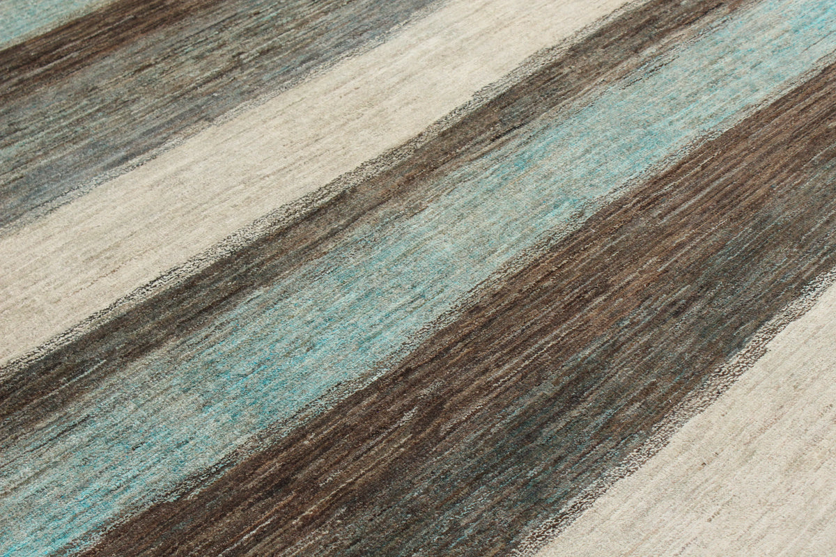 Afghan Rug with Cream & Gray-Blue Stripes, 308 × 236 cm, view 4.