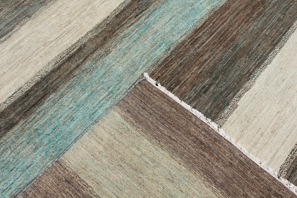 Afghan Rug with Cream & Gray-Blue Stripes, 308 × 236 cm, view 5.