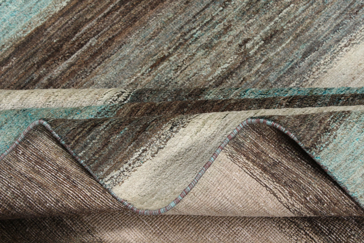 Afghan Rug with Cream & Gray-Blue Stripes, 308 × 236 cm, view 7.