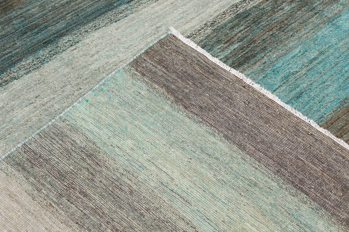 Teal Wool Rug with Broad Stripes, 300 × 236 cm, view 5.