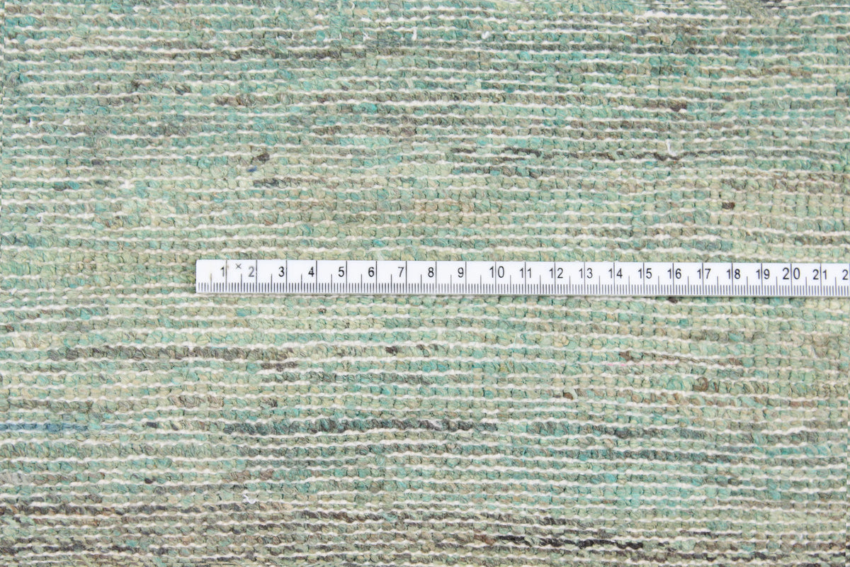 Teal Wool Rug with Broad Stripes, 300 × 236 cm, view 6.