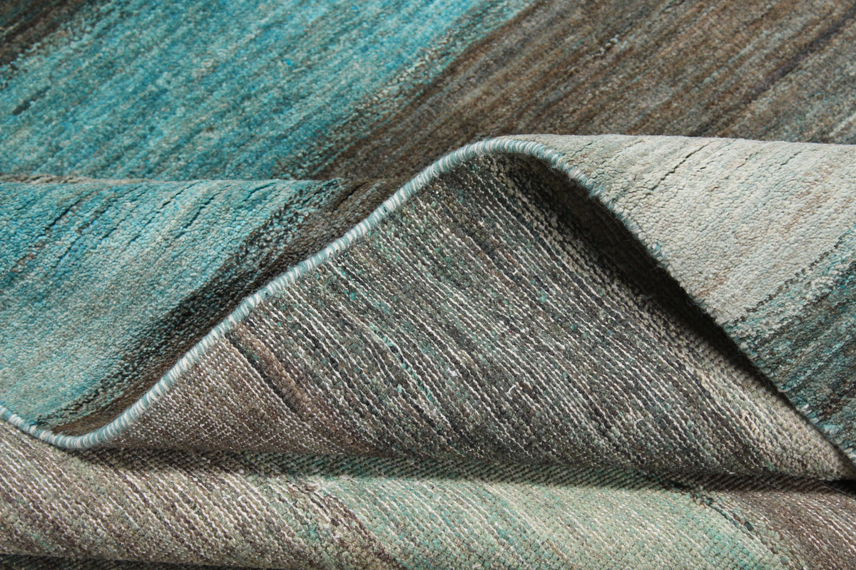 Teal Wool Rug with Broad Stripes, 300 × 236 cm, view 7.