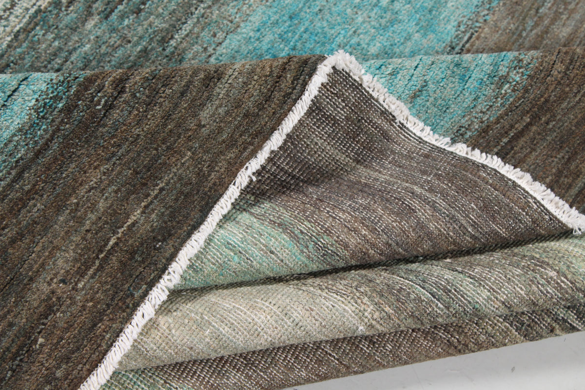 Teal Wool Rug with Broad Stripes, 300 × 236 cm, view 8.