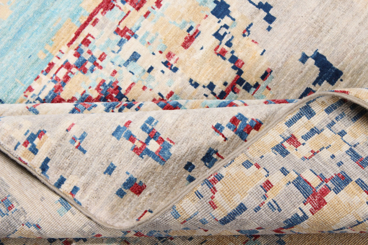 Light Afghan Rug with Abstract Color Accents, 296 × 245 cm, view 7.