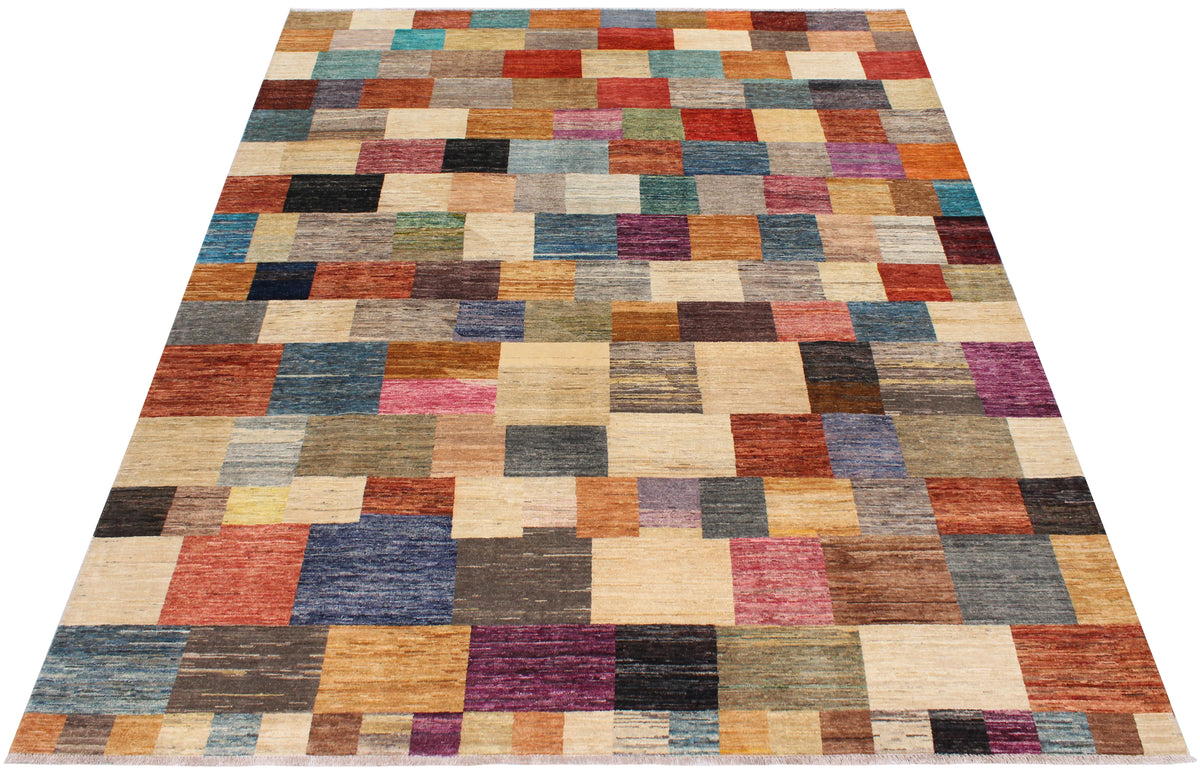 Multicolor Gabbeh Rug with Block Pattern, 295 × 250 cm, view 2.