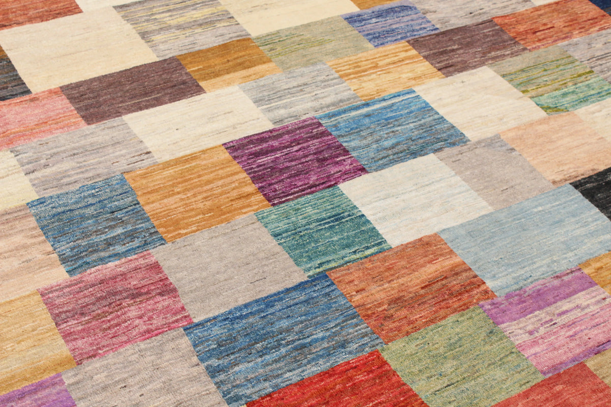Multicolor Gabbeh Rug with Block Pattern, 295 × 250 cm, view 4.