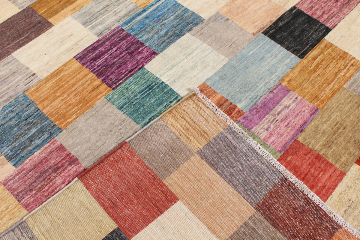 Multicolor Gabbeh Rug with Block Pattern, 295 × 250 cm, view 5.
