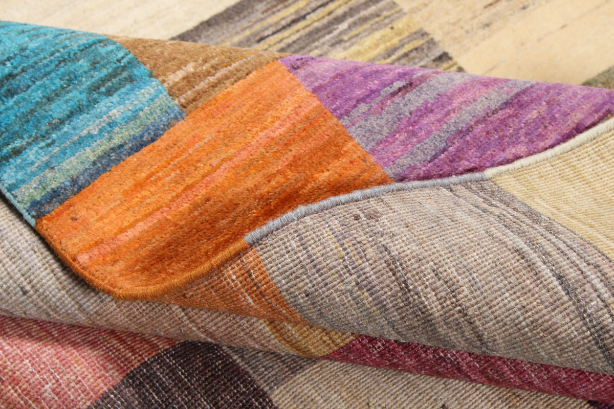Multicolor Gabbeh Rug with Block Pattern, 295 × 250 cm, view 7.