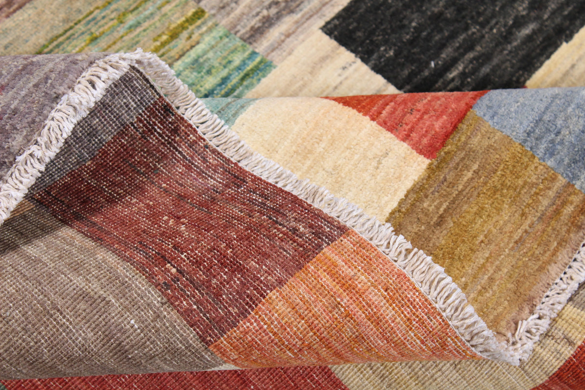 Multicolor Gabbeh Rug with Block Pattern, 295 × 250 cm, view 8.