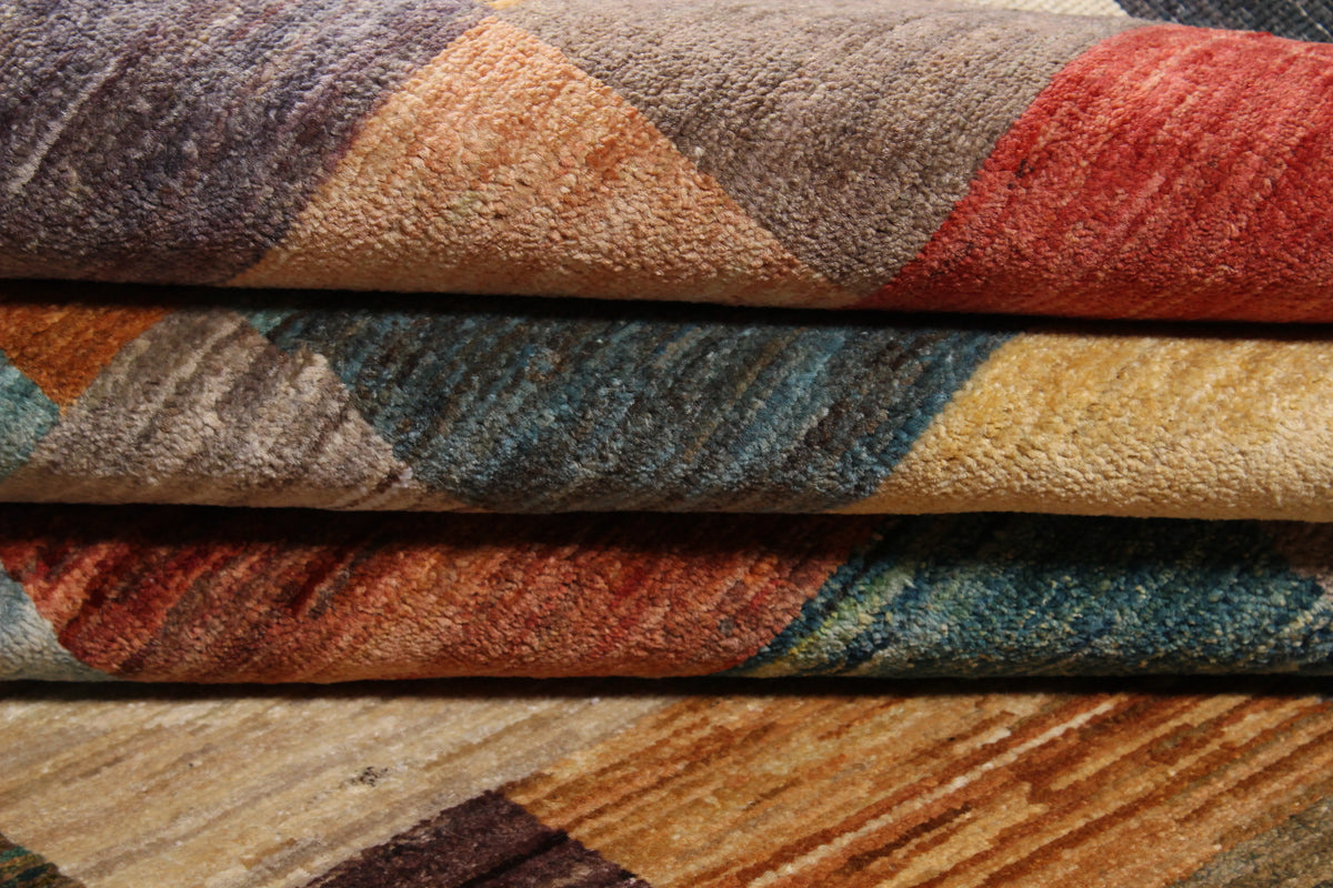 Multicolor Gabbeh Rug with Block Pattern, 295 × 250 cm, view 9.