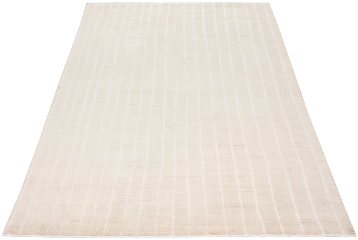 Cream Beige Afghan Rug with Lengthwise Lines, 308 × 235 cm, view 2.