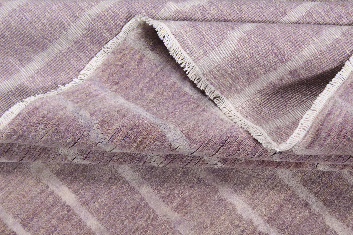 Pink Afghan Wool Rug with Fine Stripes, 297 × 247 cm, view 8.