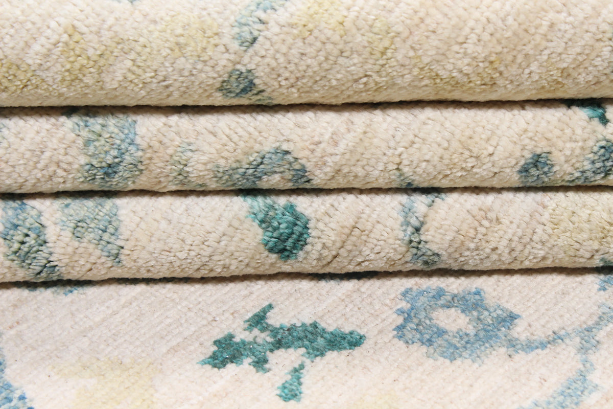 Cream Afghan Rug with Blue Vine Motifs, 296 × 244 cm, view 2.