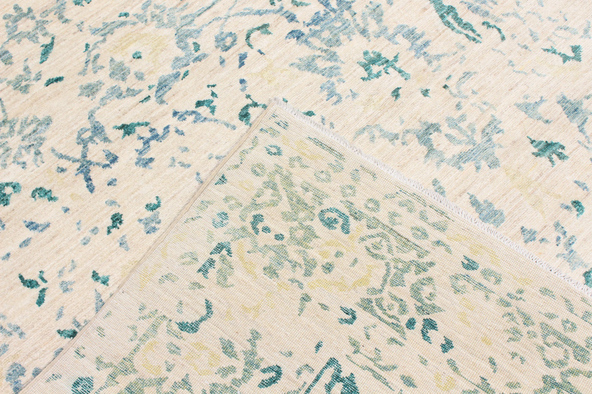 Cream Afghan Rug with Blue Vine Motifs, 296 × 244 cm, view 6.