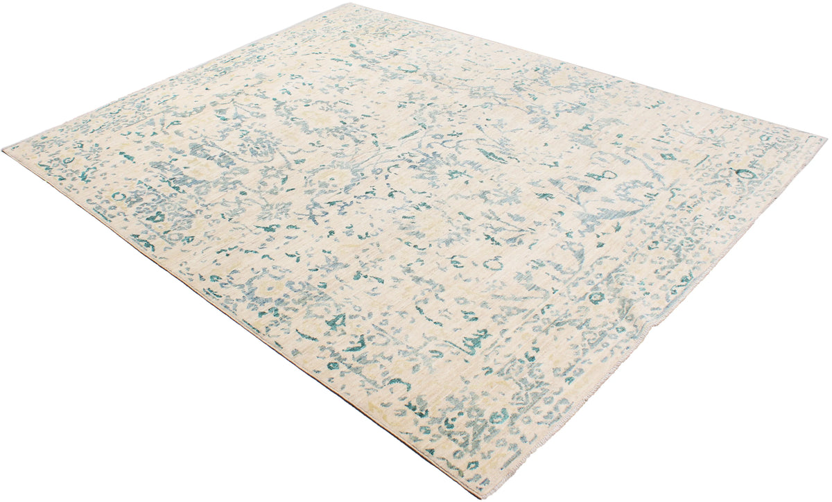 Cream Afghan Rug with Blue Vine Motifs, 296 × 244 cm, view 8.