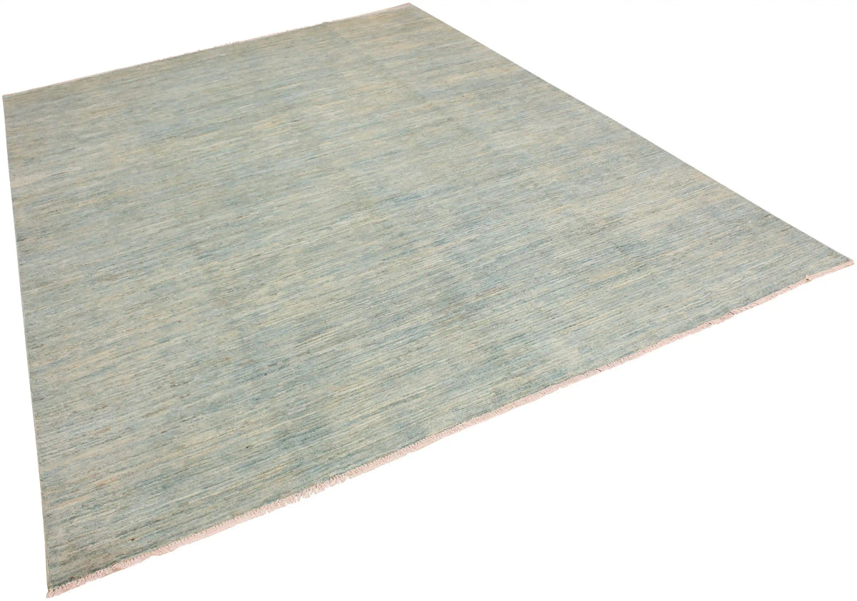 Large Light Blue Wool Rug with Tonal Variation, 383 × 290 cm, view 3.