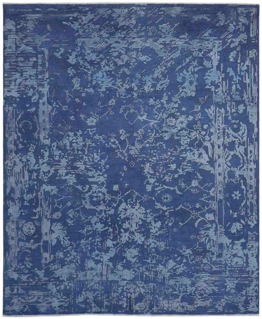 Dark Blue Afghan Rug with Light Flowers, 295 × 241 cm, overall view.