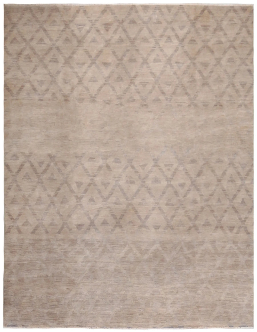 Sand Wool Rug with Diamond Bands, 315 × 241 cm, overall view.