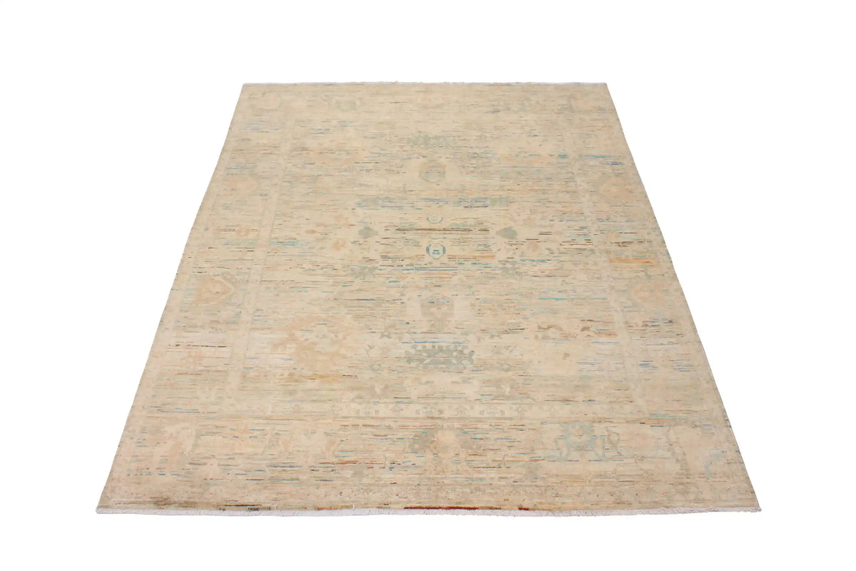 Golden Beige Afghan Rug with Fine Blue Flowers, 303 × 245 cm, view 2.
