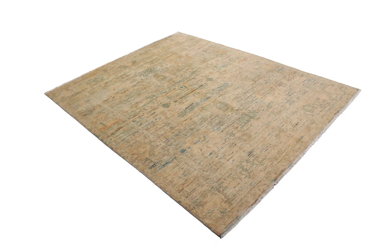 Golden Beige Afghan Rug with Fine Blue Flowers, 303 × 245 cm, view 3.