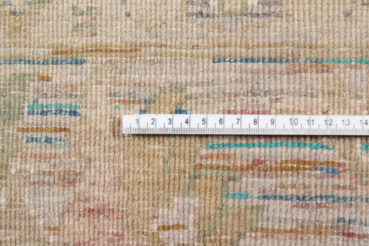 Golden Beige Afghan Rug with Fine Blue Flowers, 303 × 245 cm, view 8.