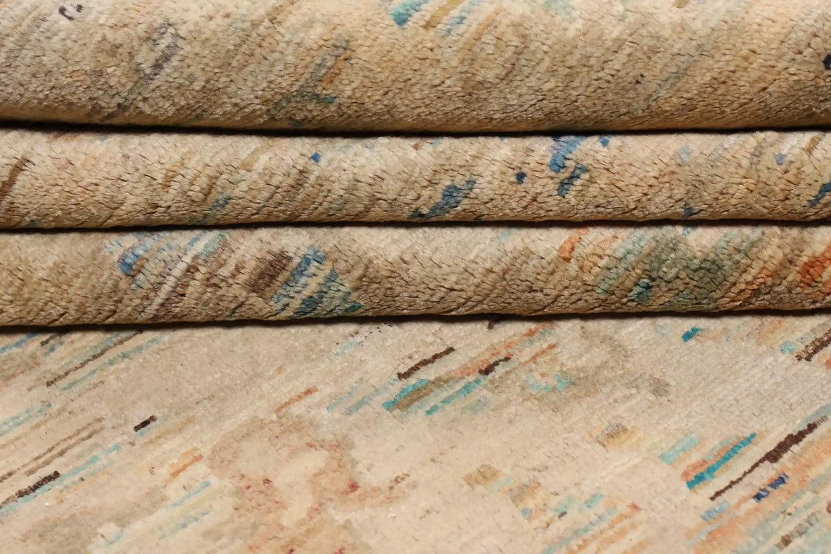 Golden Beige Afghan Rug with Fine Blue Flowers, 303 × 245 cm, view 9.