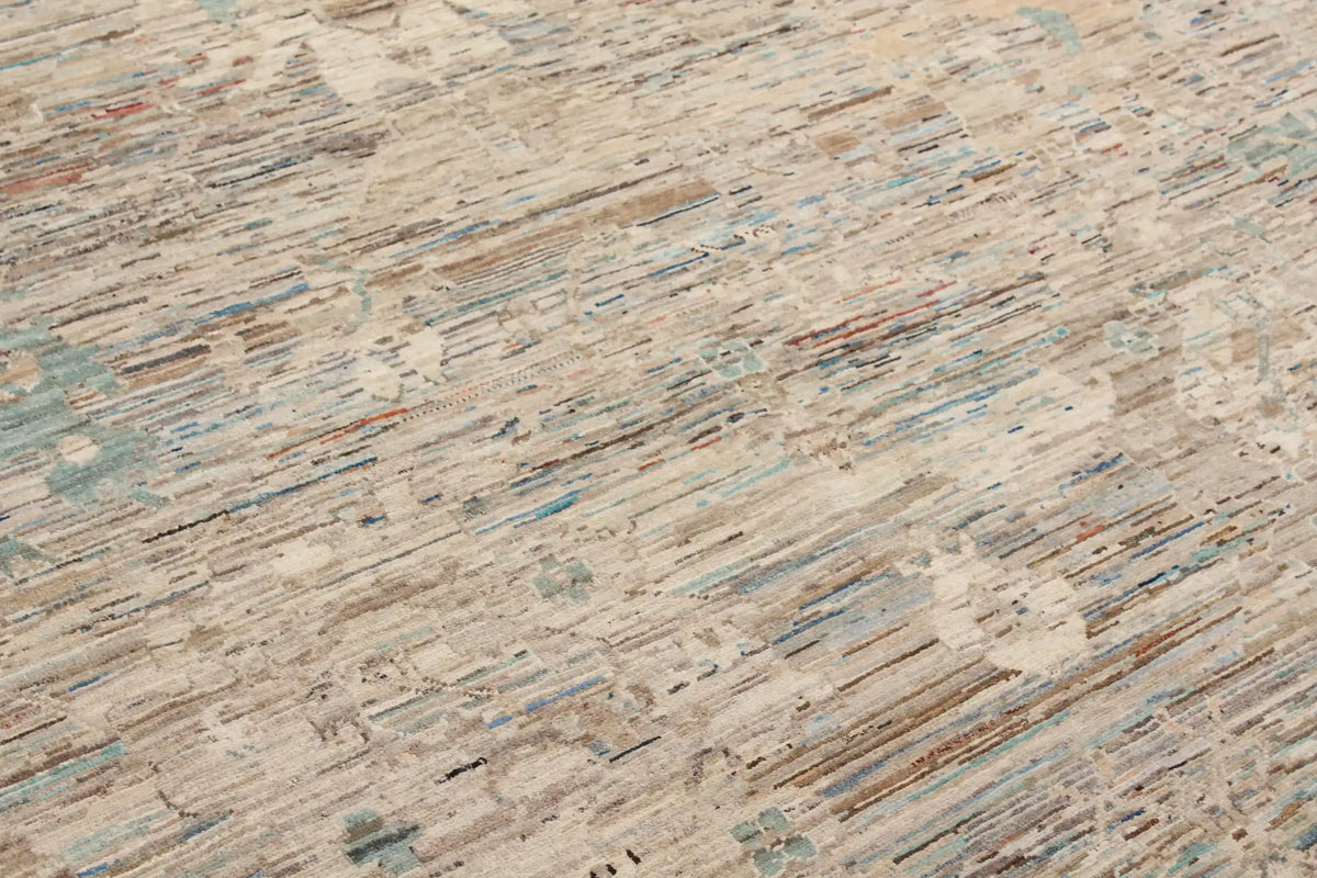 Light Afghan Rug with Sage Green Floral Detail, 296 × 252 cm, view 4.